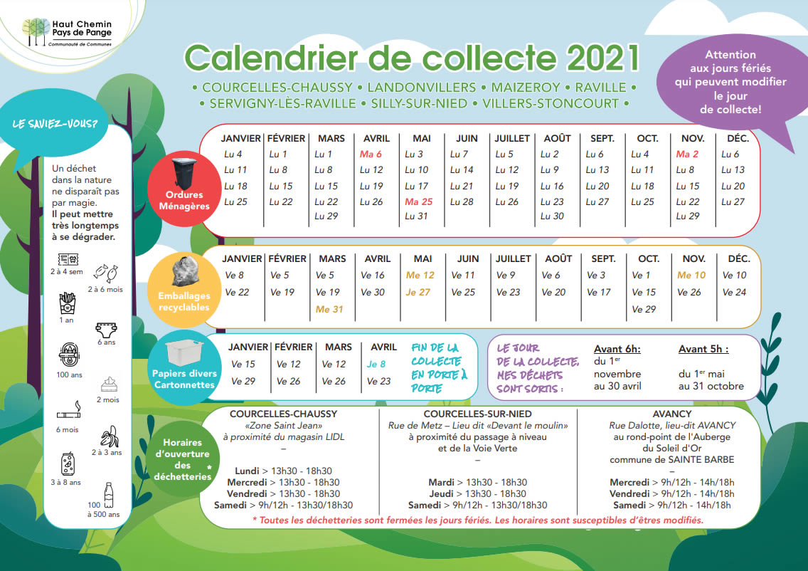 CALENDRIER DES ORDURES MENAGERES 2021 - Mairie de Courcelles-Chaussy CALENDRIER DES ORDURES MENAGERES 2021 - Mairie de Courcelles-Chaussy